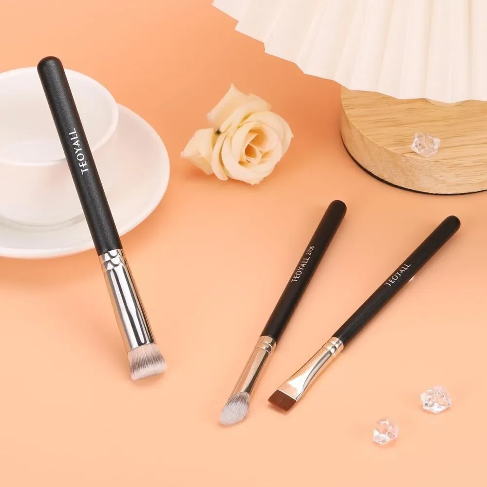 Teoyall 3Pieces Black 370S Angled Synthetic Kabuki Flat Top Thin Flat Brush Set